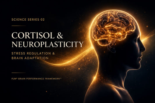 Science Series 02 hero banner featuring an illuminated human brain and neural pathways, exploring the relationship between cortisol, neuroplasticity, stress regulation and brain adaptation.