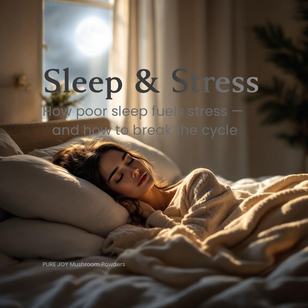 Woman sleeping peacefully in bed at night, representing the connection between stress, sleep quality, and recovery.