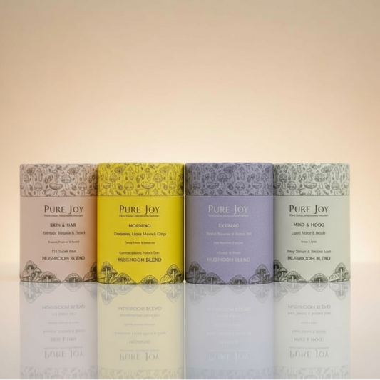 Four different coloured tubs with 'Pure Joy' branding on a neutral background