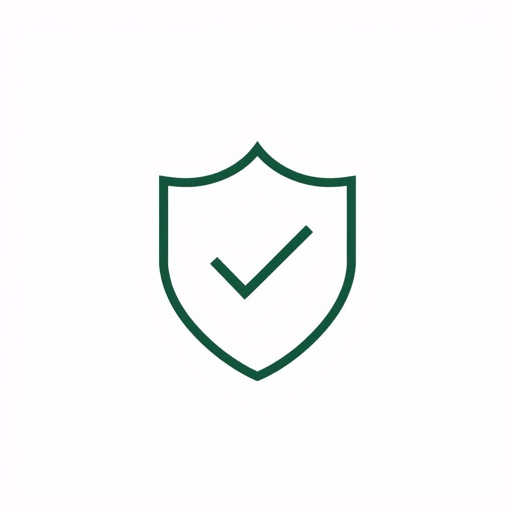 Green shield icon with a check mark on a white background